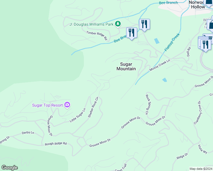 map of restaurants, bars, coffee shops, grocery stores, and more near 378 Skyleaf Drive in Sugar Mountain