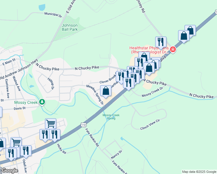map of restaurants, bars, coffee shops, grocery stores, and more near 1032 Martha Glass Drive in Jefferson City