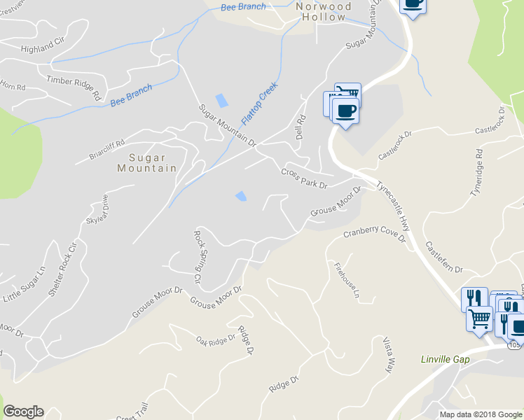 map of restaurants, bars, coffee shops, grocery stores, and more near 393 Green Cove Road in Sugar Mountain