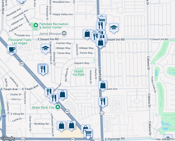 map of restaurants, bars, coffee shops, grocery stores, and more near 3586 Becerro Drive in Las Vegas