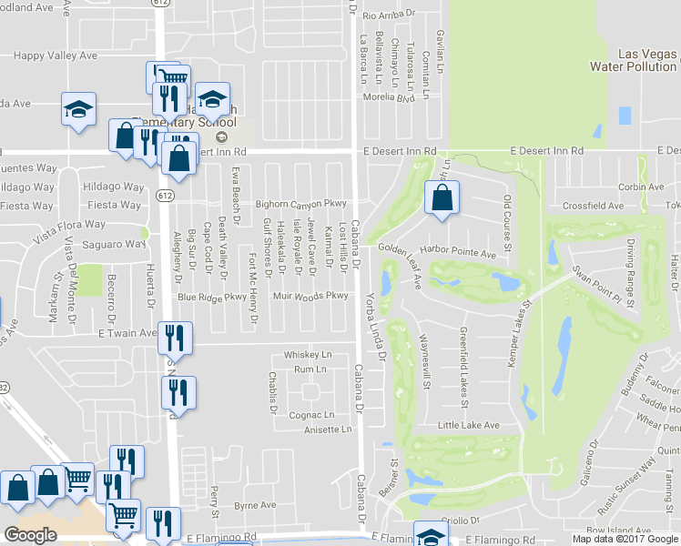 map of restaurants, bars, coffee shops, grocery stores, and more near 3539 Lost Hills Drive in Las Vegas