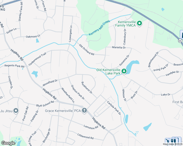 map of restaurants, bars, coffee shops, grocery stores, and more near 5956 Woodfield Drive in Kernersville