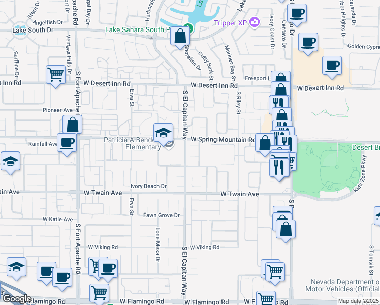 map of restaurants, bars, coffee shops, grocery stores, and more near 8980 Via Vista Circle in Las Vegas