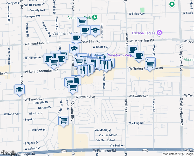map of restaurants, bars, coffee shops, grocery stores, and more near 4744 West Sand Creek Avenue in Las Vegas