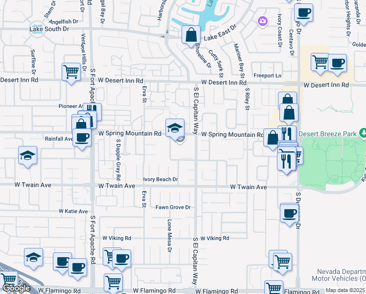map of restaurants, bars, coffee shops, grocery stores, and more near 3550 South Kevin Way in Las Vegas