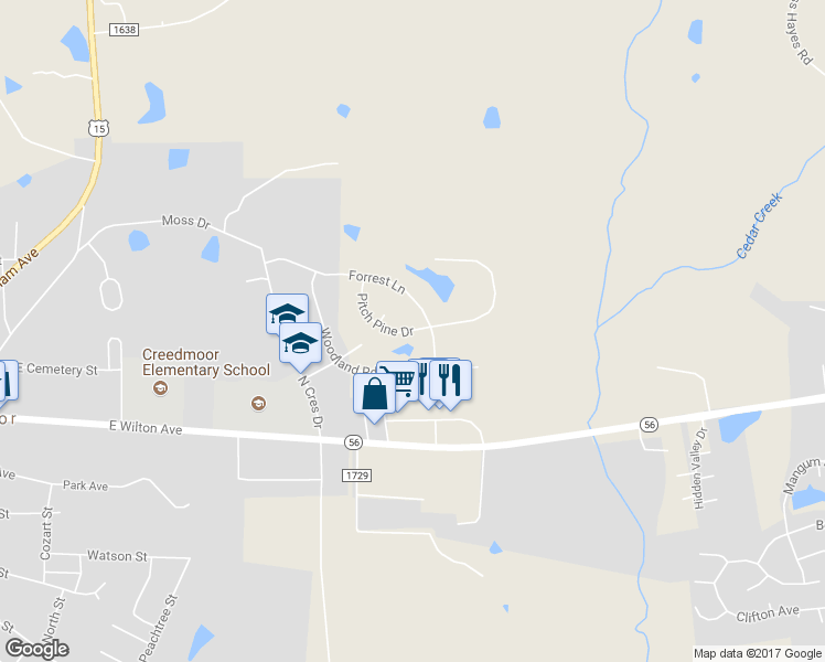 map of restaurants, bars, coffee shops, grocery stores, and more near 820 Pitch Pine Drive in Creedmoor
