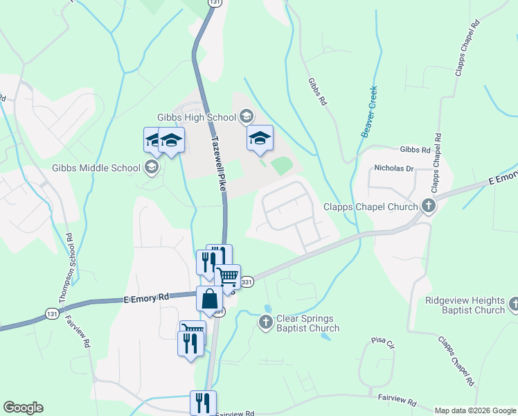 map of restaurants, bars, coffee shops, grocery stores, and more near 7619 Freedom Lane in Corryton