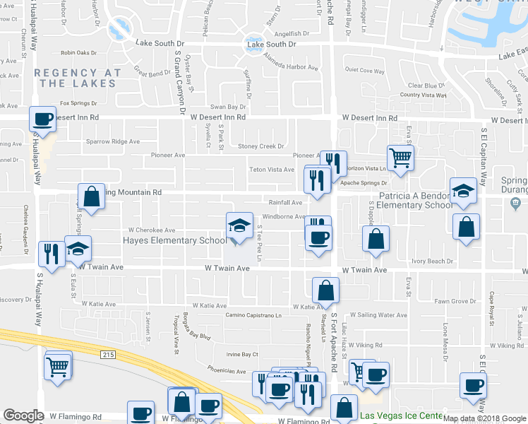 map of restaurants, bars, coffee shops, grocery stores, and more near 9594 Windborne Avenue in Las Vegas