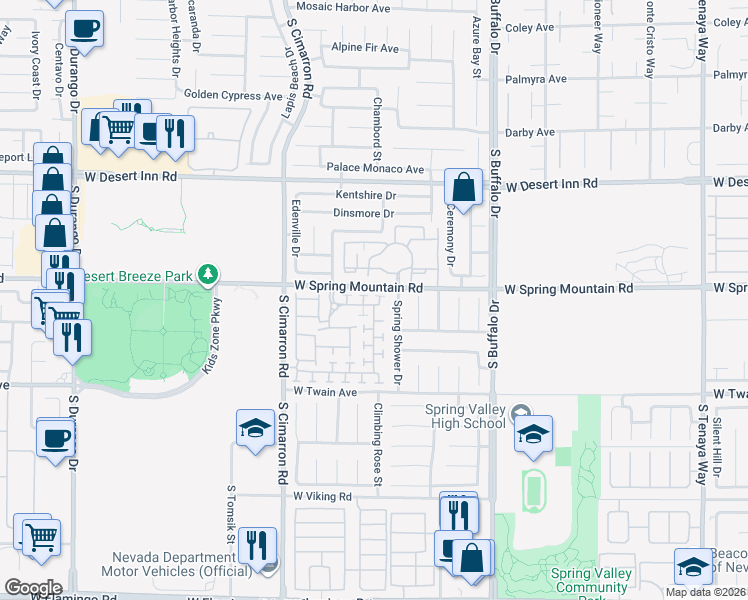map of restaurants, bars, coffee shops, grocery stores, and more near 3564 Pinnate Court in Las Vegas