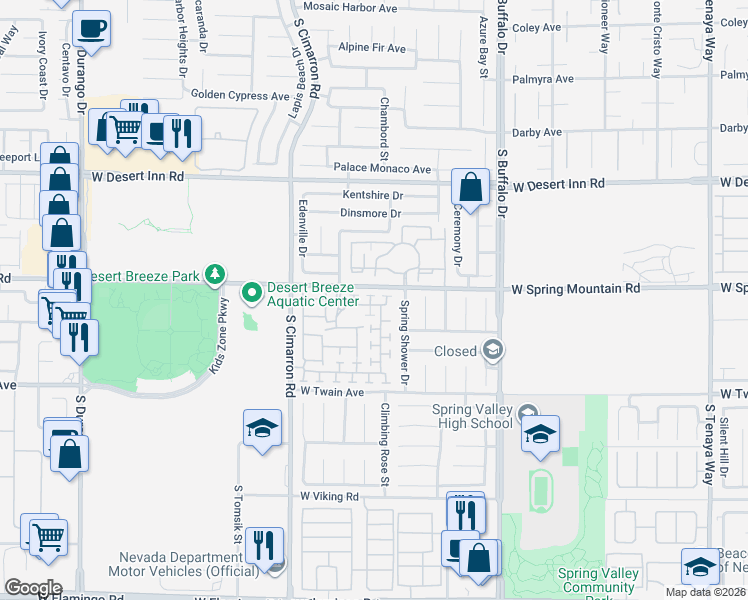 map of restaurants, bars, coffee shops, grocery stores, and more near 3564 Pinnate Court in Las Vegas