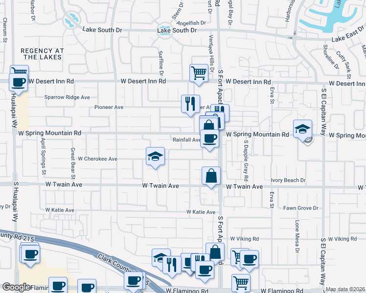 map of restaurants, bars, coffee shops, grocery stores, and more near 9564 West Cherokee Avenue in Las Vegas