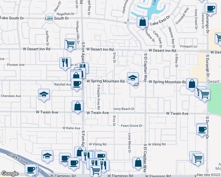 map of restaurants, bars, coffee shops, grocery stores, and more near 3544 Judah Way in Las Vegas