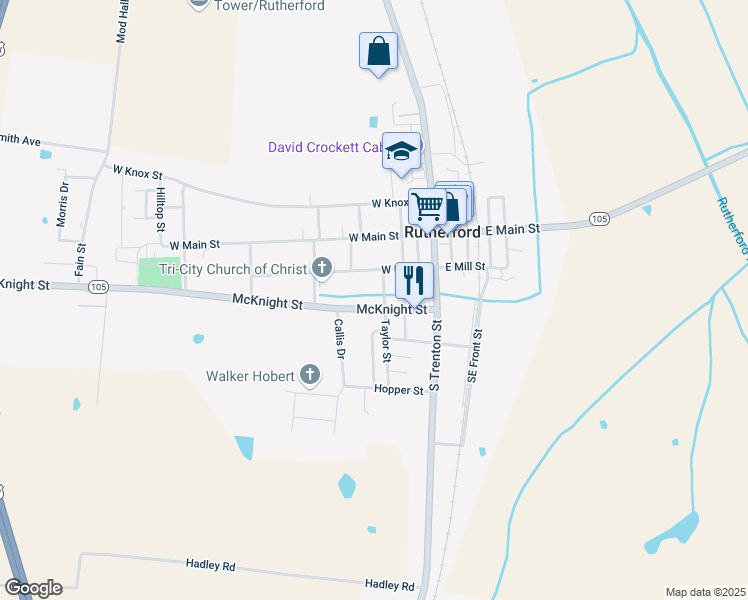 map of restaurants, bars, coffee shops, grocery stores, and more near 305 McKnight Street in Rutherford