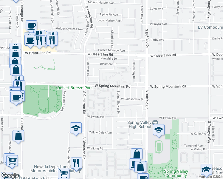 map of restaurants, bars, coffee shops, grocery stores, and more near 8014 Arcadian Lane in Las Vegas