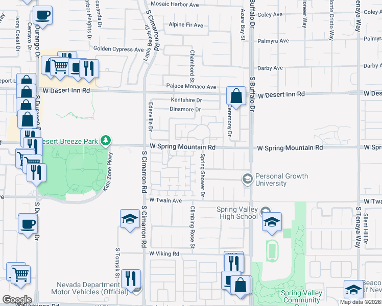 map of restaurants, bars, coffee shops, grocery stores, and more near 8014 Arcadian Lane in Las Vegas