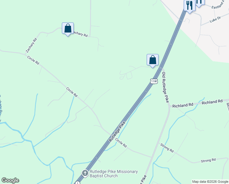 map of restaurants, bars, coffee shops, grocery stores, and more near 10560 Pleasant Hollow Way in Corryton