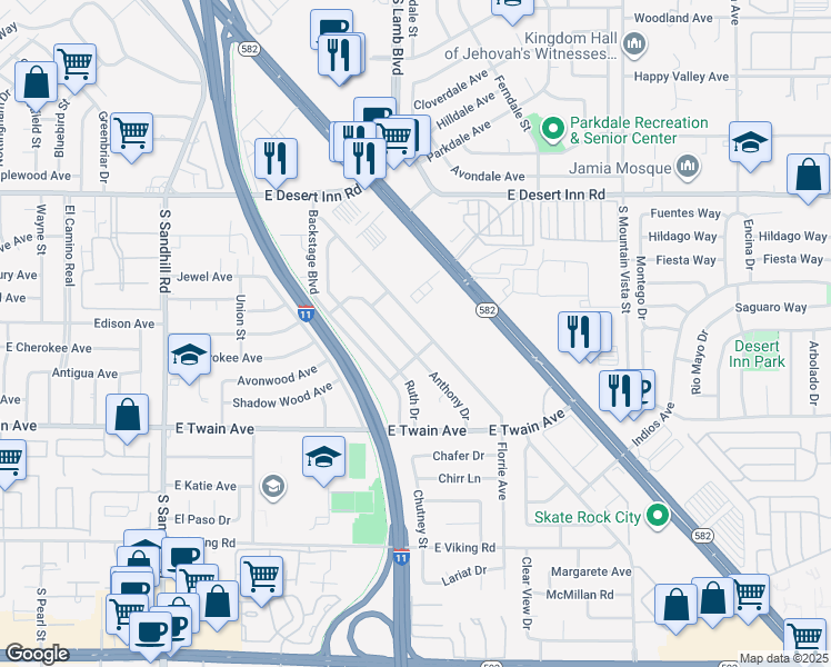 map of restaurants, bars, coffee shops, grocery stores, and more near 4300 Boulder Highway in Las Vegas