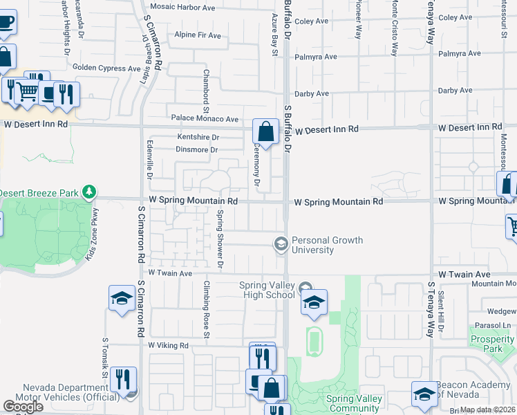 map of restaurants, bars, coffee shops, grocery stores, and more near 3481 Ceremony Drive in Las Vegas