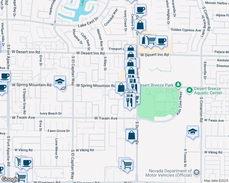map of restaurants, bars, coffee shops, grocery stores, and more near 8753 Fountain Island Drive in Las Vegas