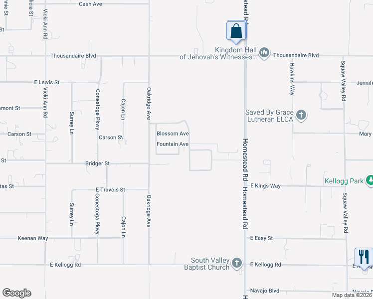 map of restaurants, bars, coffee shops, grocery stores, and more near 6452 Centennial Road in Pahrump
