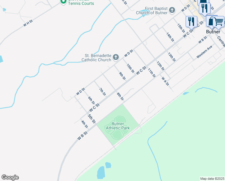 map of restaurants, bars, coffee shops, grocery stores, and more near 301 8th Street in Butner