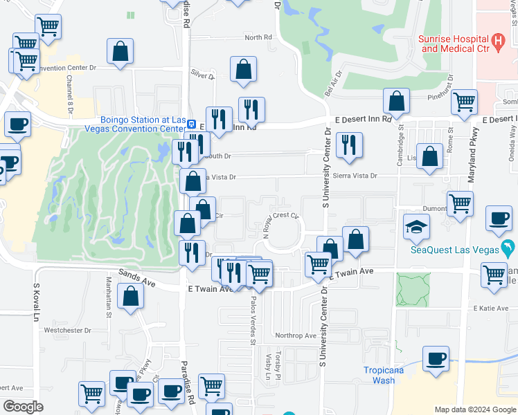 map of restaurants, bars, coffee shops, grocery stores, and more near 662 Rolling Green Drive in Las Vegas