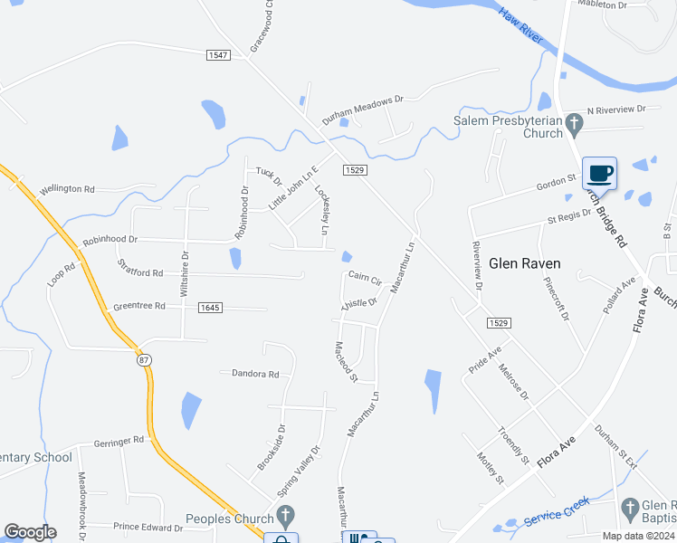 map of restaurants, bars, coffee shops, grocery stores, and more near 684 Cairn Circle in Burlington