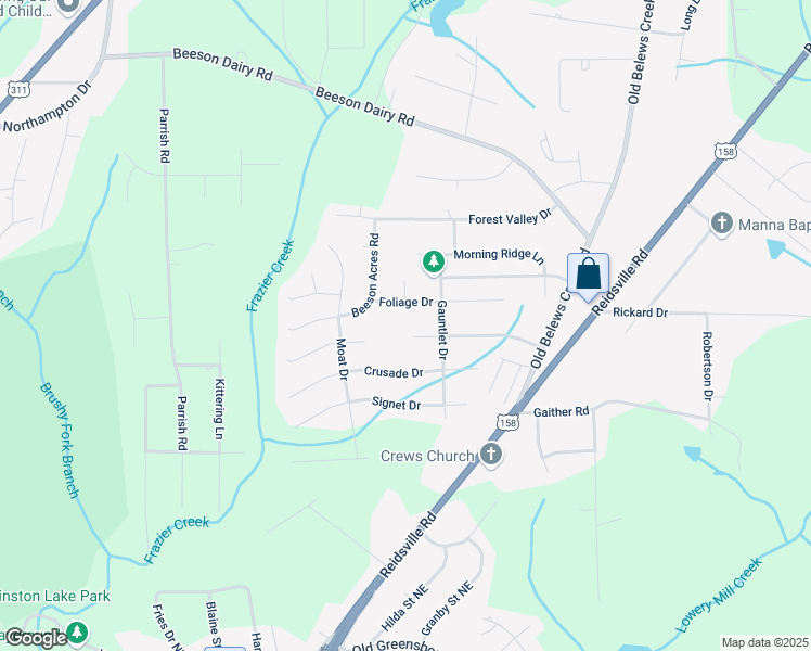 map of restaurants, bars, coffee shops, grocery stores, and more near 3848 Foliage Drive in Winston-Salem