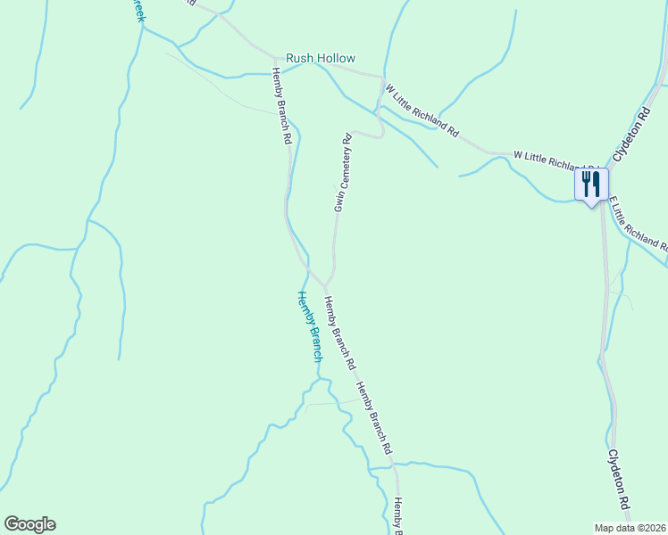 map of restaurants, bars, coffee shops, grocery stores, and more near Gwin Cemetery Road in Waverly