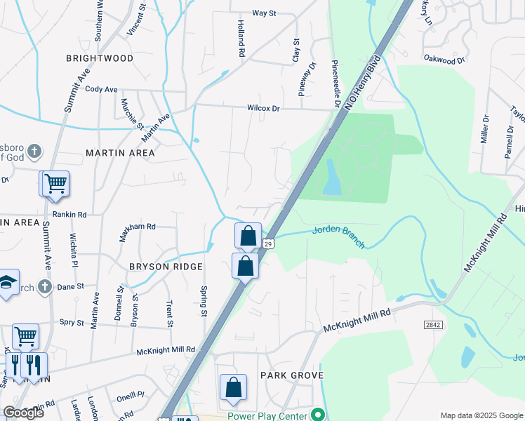 map of restaurants, bars, coffee shops, grocery stores, and more near 3527 Henry Street in Greensboro