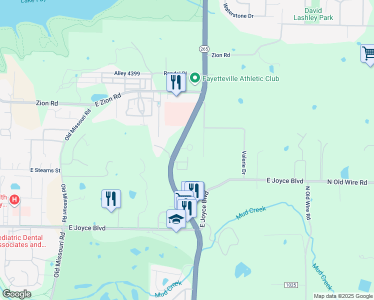 map of restaurants, bars, coffee shops, grocery stores, and more near 2946 East Sterling Court in Fayetteville