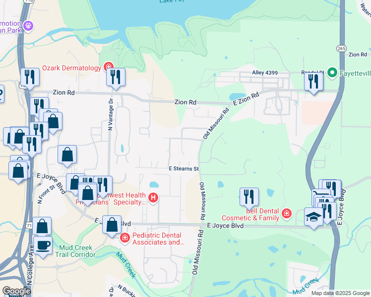 map of restaurants, bars, coffee shops, grocery stores, and more near 2122 Frazier Terrace in Fayetteville