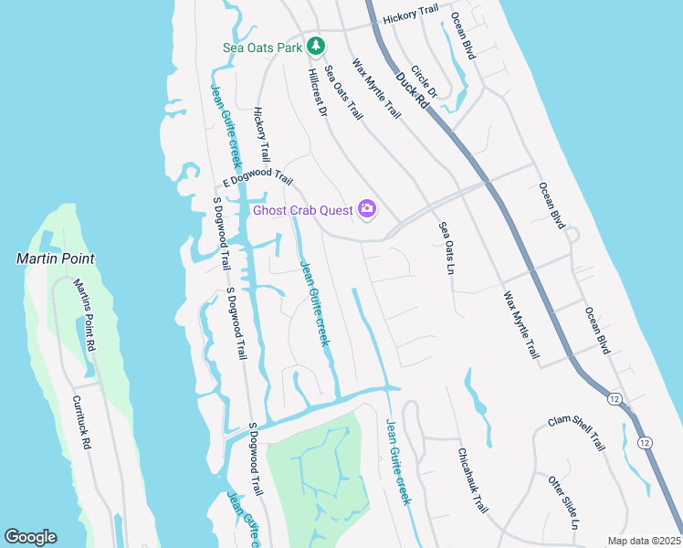 map of restaurants, bars, coffee shops, grocery stores, and more near 167 Bayberry Trail in Kitty Hawk