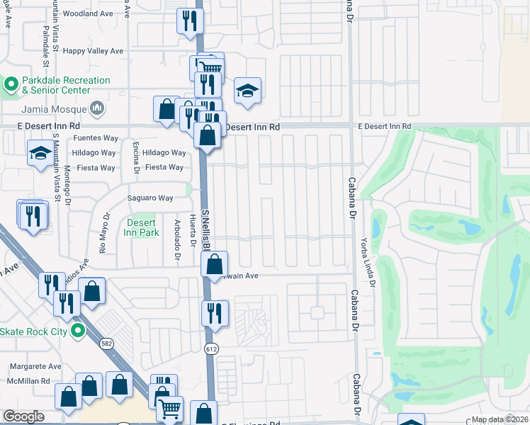 map of restaurants, bars, coffee shops, grocery stores, and more near 3510 Estes Park Drive in Las Vegas