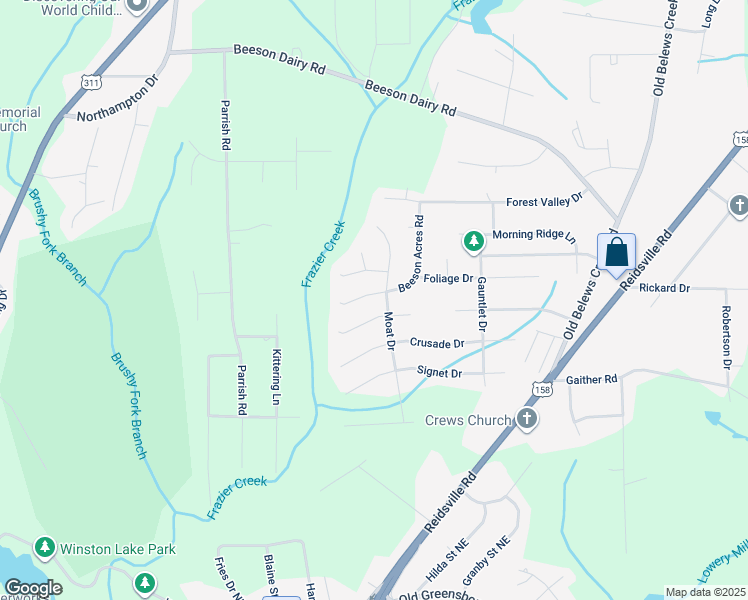 map of restaurants, bars, coffee shops, grocery stores, and more near 3175 Beeson Acres Road in Winston-Salem