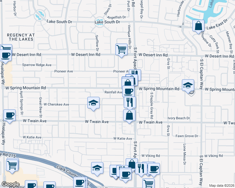map of restaurants, bars, coffee shops, grocery stores, and more near 9497 Rainfall Avenue in Las Vegas
