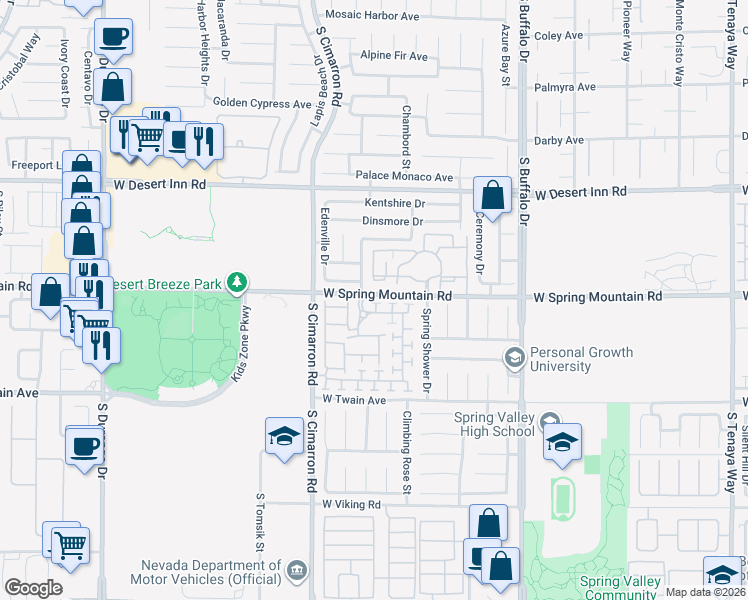 map of restaurants, bars, coffee shops, grocery stores, and more near 8000 Spring Mountain Road in Las Vegas