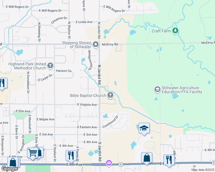 map of restaurants, bars, coffee shops, grocery stores, and more near in Stillwater