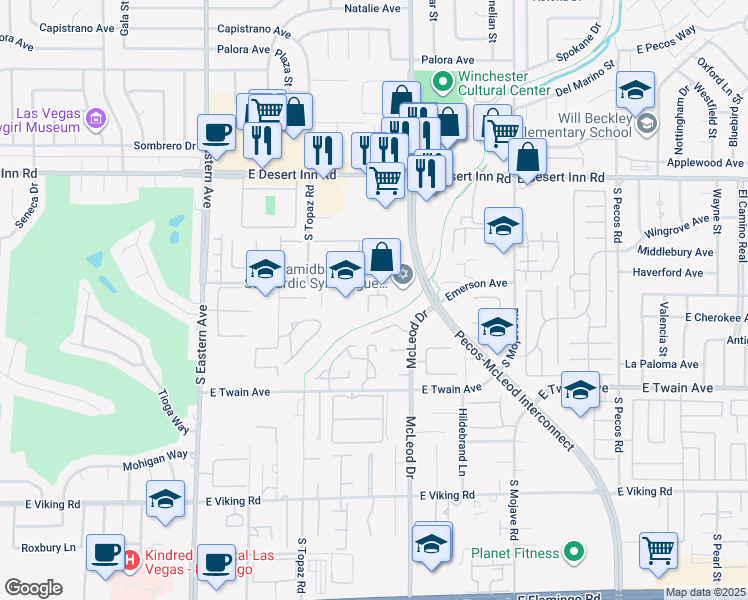 map of restaurants, bars, coffee shops, grocery stores, and more near 3530 Shelome Ct in Las Vegas