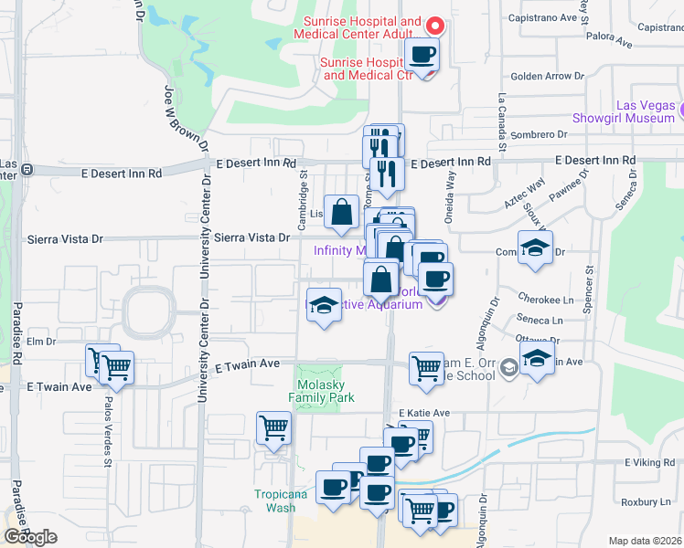 map of restaurants, bars, coffee shops, grocery stores, and more near 1100 Dumont Boulevard in Las Vegas