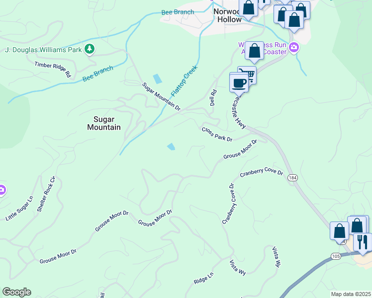 map of restaurants, bars, coffee shops, grocery stores, and more near 358 Green Cove Road in Sugar Mountain
