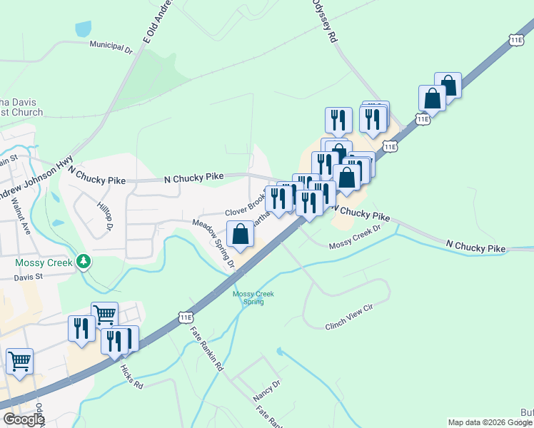 map of restaurants, bars, coffee shops, grocery stores, and more near Martha Glass Drive in Jefferson City