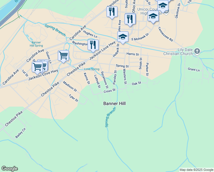 map of restaurants, bars, coffee shops, grocery stores, and more near 139 Parsley Street in Erwin