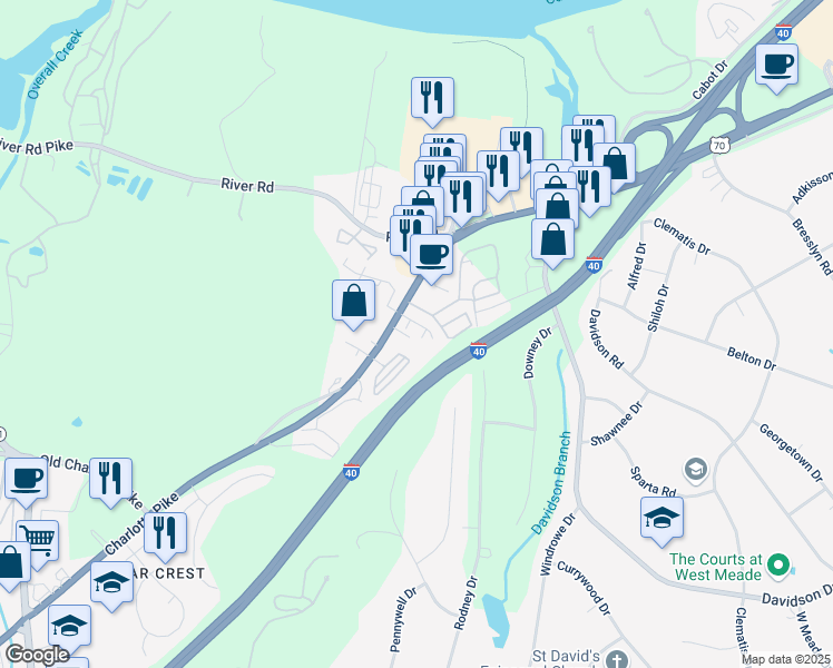 map of restaurants, bars, coffee shops, grocery stores, and more near 1101 Lilly Valley Way in Nashville