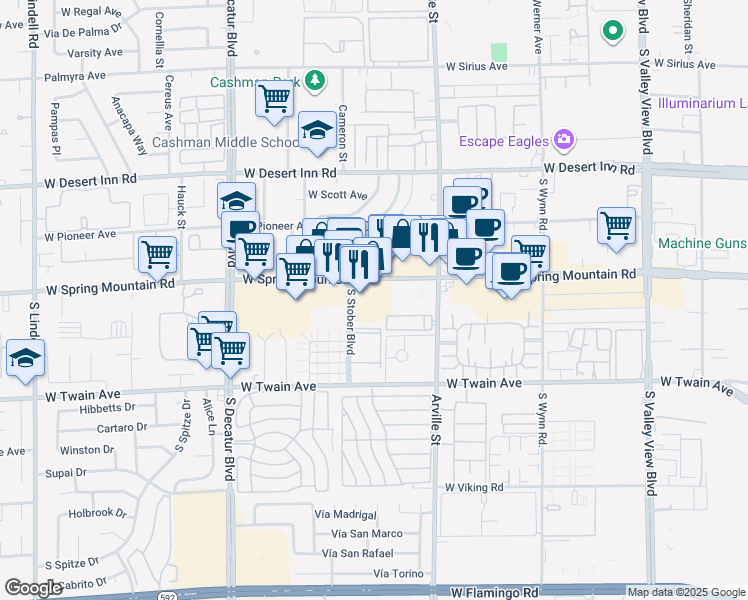 map of restaurants, bars, coffee shops, grocery stores, and more near 4475 West Spring Mountain Road in Las Vegas