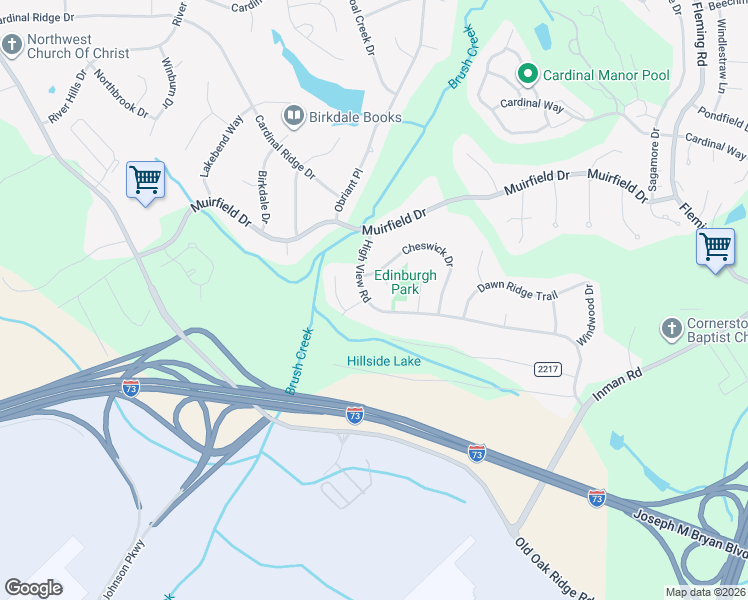 map of restaurants, bars, coffee shops, grocery stores, and more near 3302 Cheswick Court in Greensboro