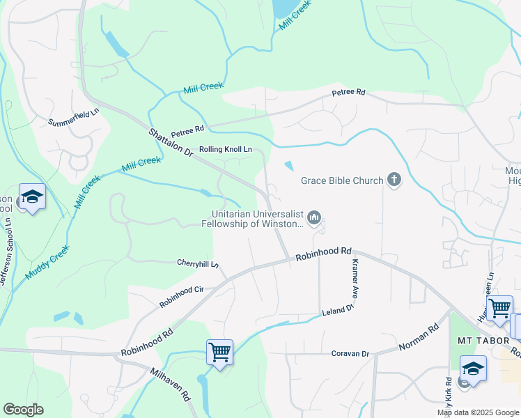 map of restaurants, bars, coffee shops, grocery stores, and more near 4090 Carriage Manor Cove in Winston-Salem