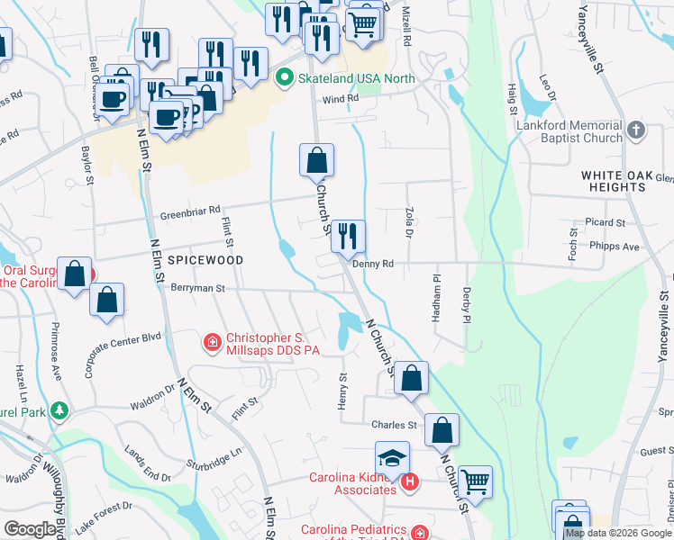 map of restaurants, bars, coffee shops, grocery stores, and more near in Greensboro