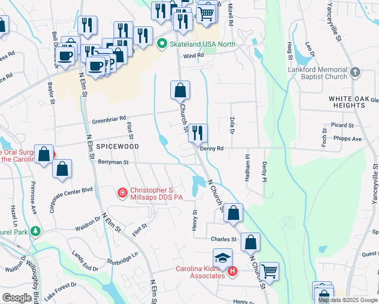 map of restaurants, bars, coffee shops, grocery stores, and more near in Greensboro