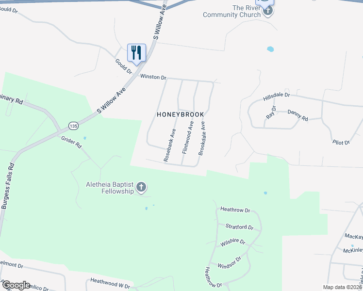 map of restaurants, bars, coffee shops, grocery stores, and more near 1636 Rosebank Avenue in Cookeville